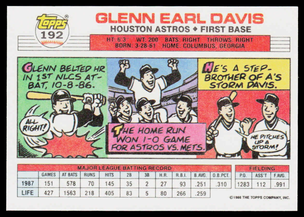 Glenn Davis 1988 Topps Big #192c Houston Astros