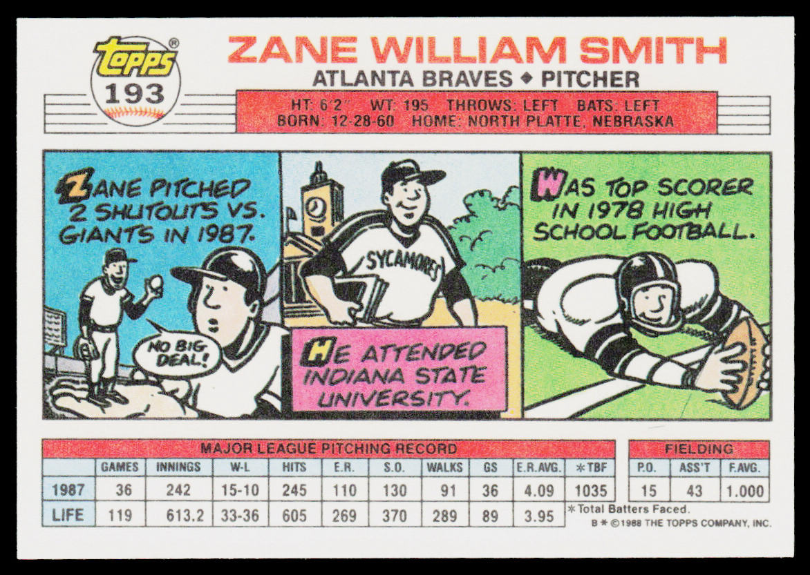 Zane Smith 1988 Topps Big #193 Atlanta Braves