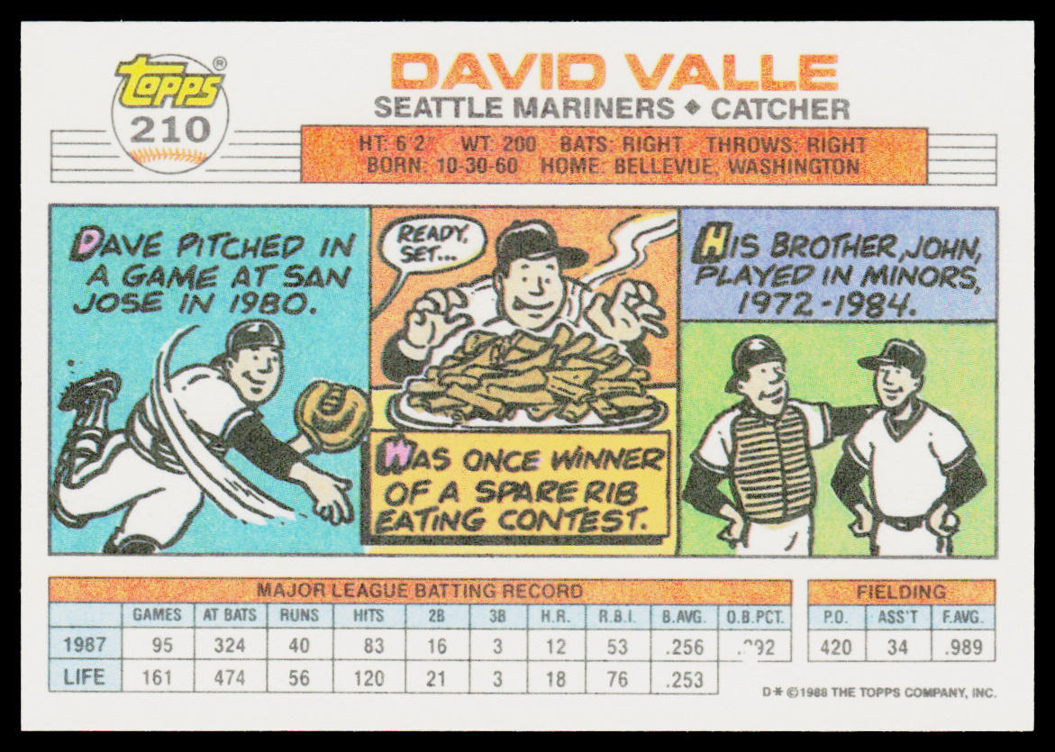 Dave Valle 1988 Topps Big #210a Seattle Mariners