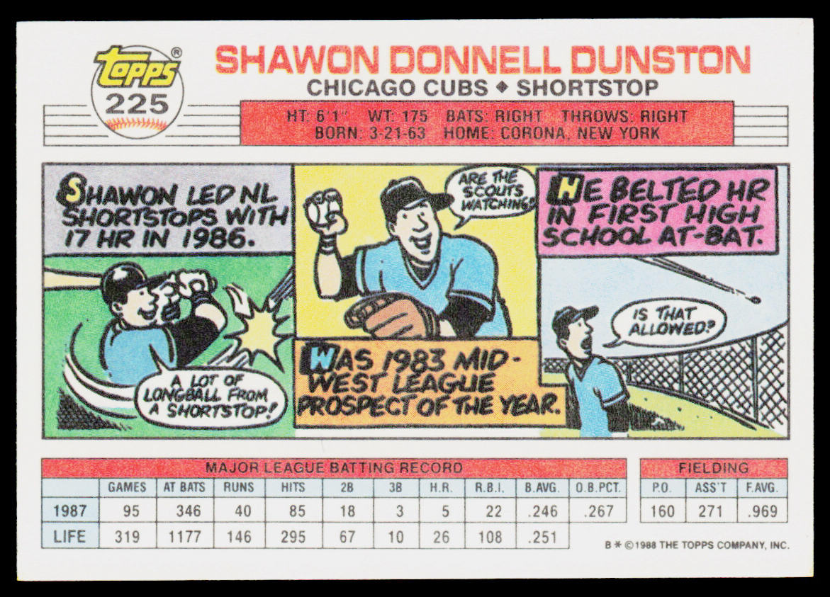 Shawon Dunston 1988 Topps Big #225a Chicago Cubs