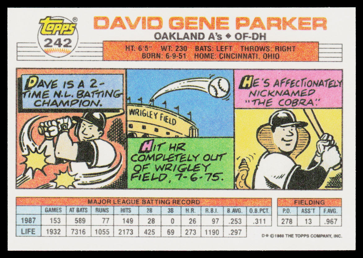 Dave Parker 1988 Topps Big #242b Oakland Athletics