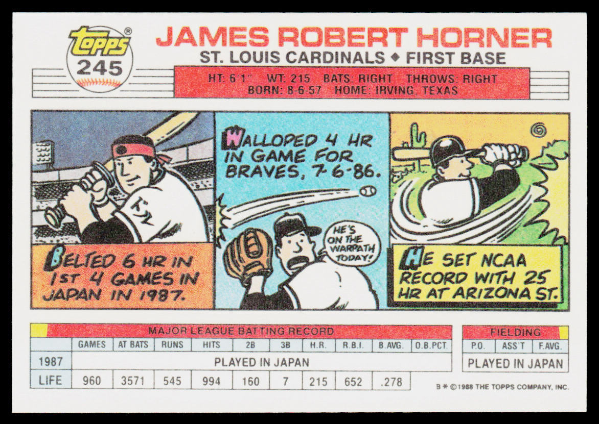 Bob Horner 1988 Topps Big #245a St. Louis Cardinals