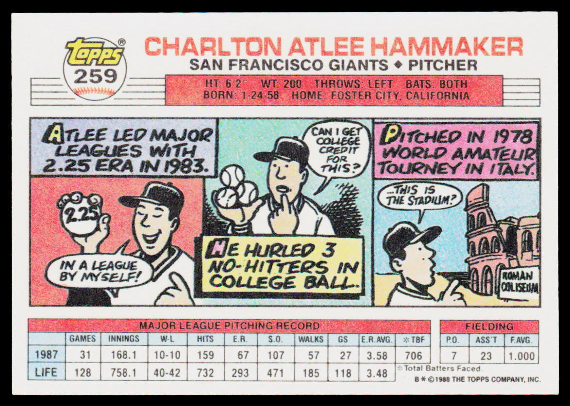 Atlee Hammaker 1988 Topps Big #259a San Francisco Giants