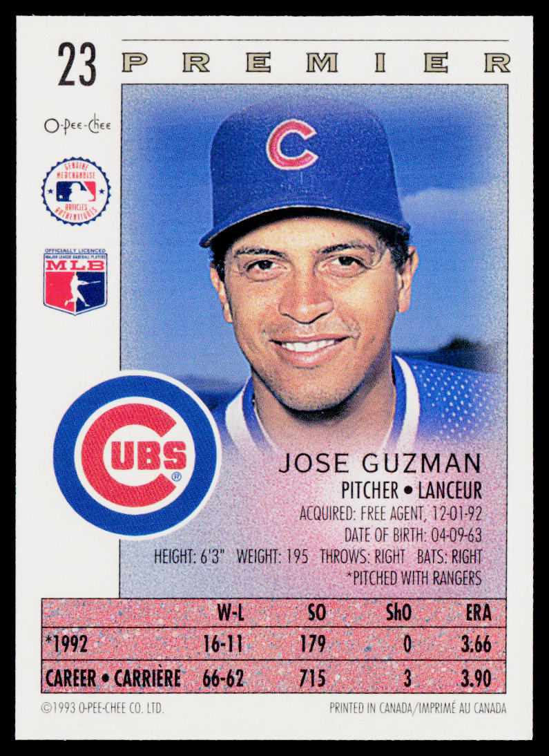 Jose Guzman 1993 O-Pee-Chee Premier #23 Chicago Cubs