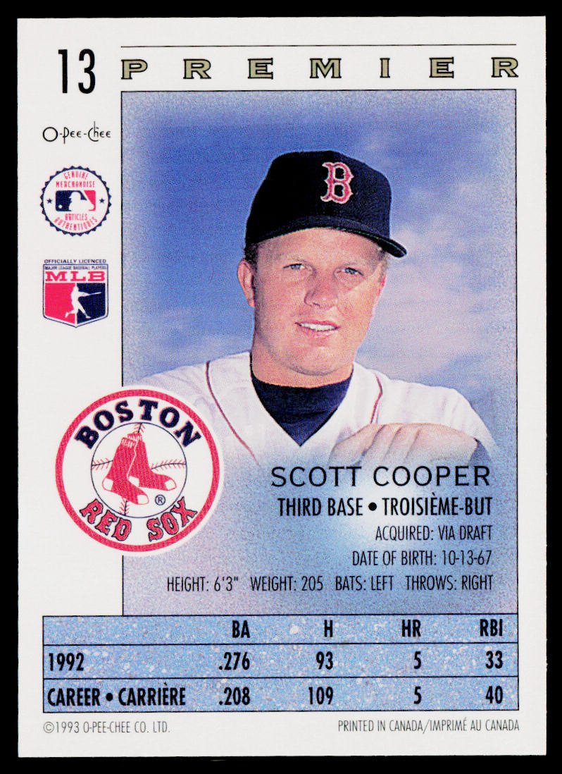Scott Cooper 1993 O-Pee-Chee Premier #13 Boston Red Sox