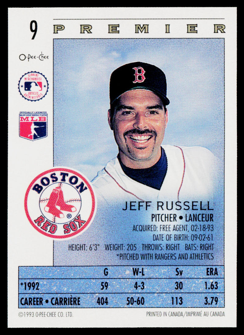 Jeff Russell 1993 O-Pee-Chee Premier #9 Boston Red Sox