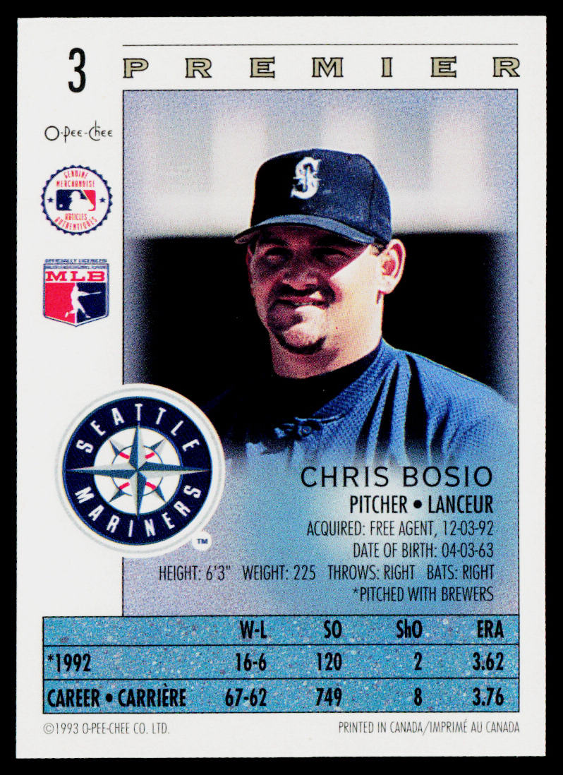 Chris Bosio 1993 O-Pee-Chee Premier #3 Seattle Mariners