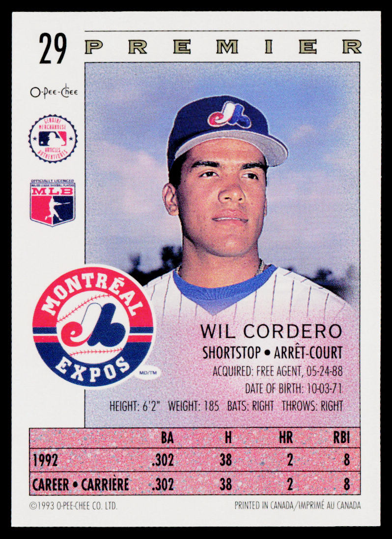 Wil Cordero 1993 O-Pee-Chee Premier #29 Montreal Expos