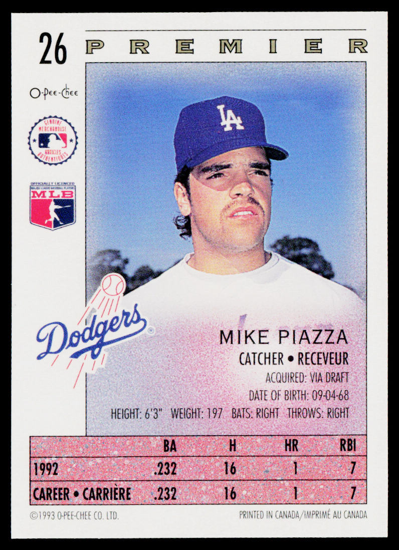 Mike Piazza 1993 O-Pee-Chee Premier #26 Los Angeles Dodgers