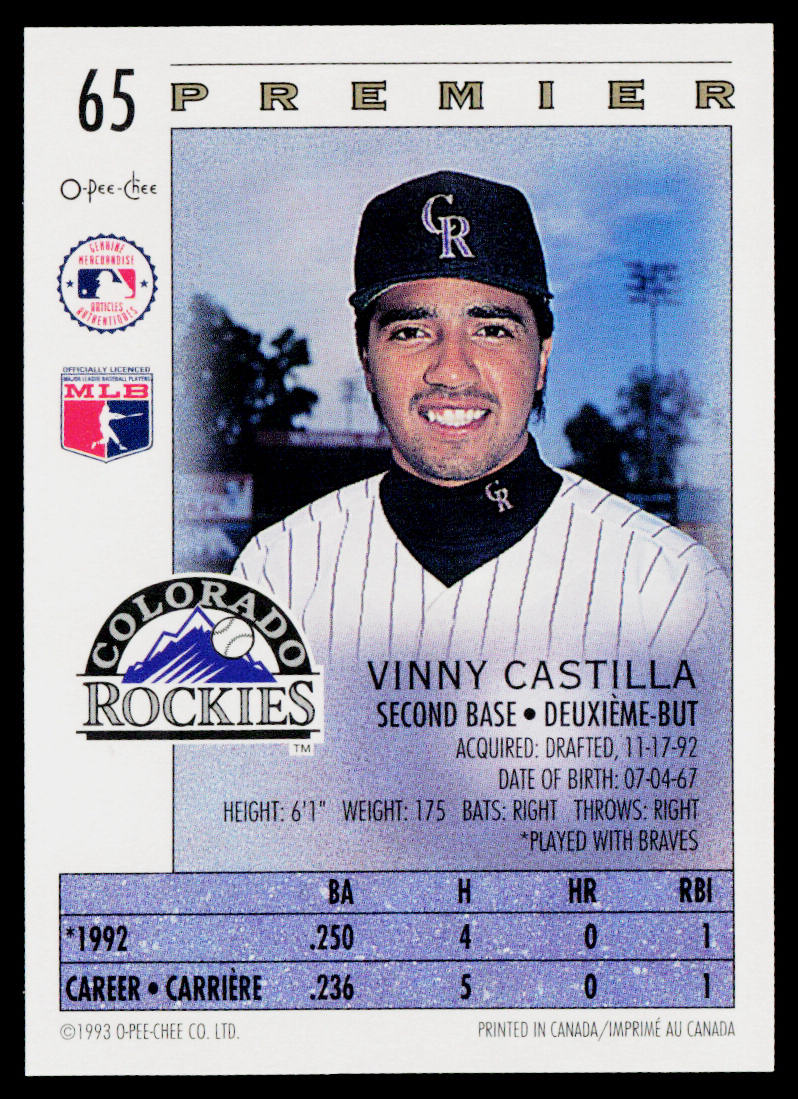 Vinny Castilla 1993 O-Pee-Chee Premier #65 Colorado Rockies