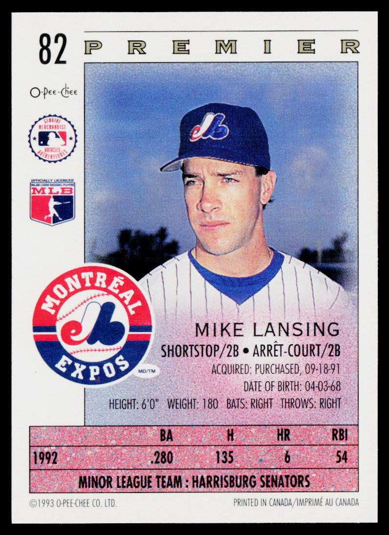 Mike Lansing 1993 O-Pee-Chee Premier #82 RC Montreal Expos