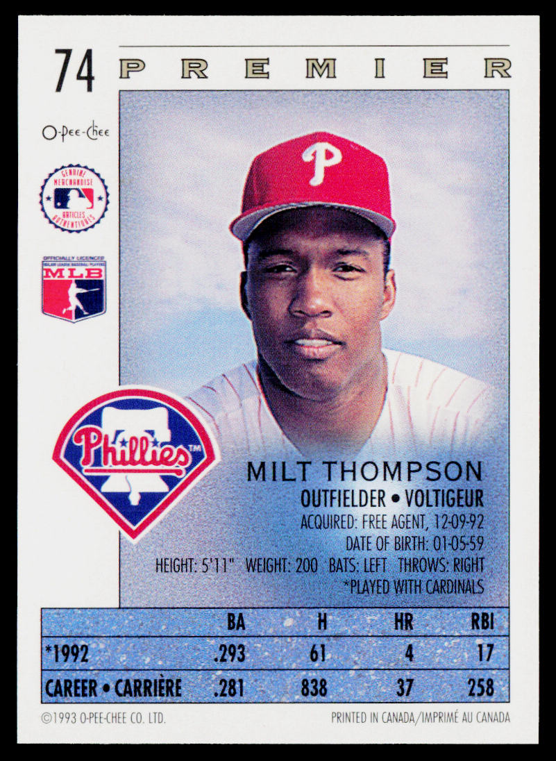 Milt Thompson 1993 O-Pee-Chee Premier #74 Philadelphia Phillies