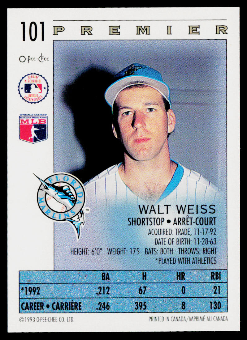 Walt Weiss 1993 O-Pee-Chee Premier #101 Florida Marlins