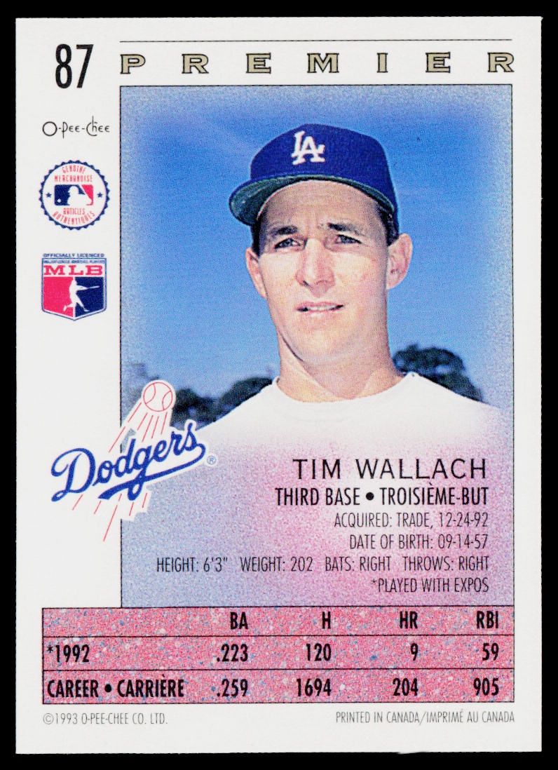 Tim Wallach 1993 O-Pee-Chee Premier #87 Los Angeles Dodgers