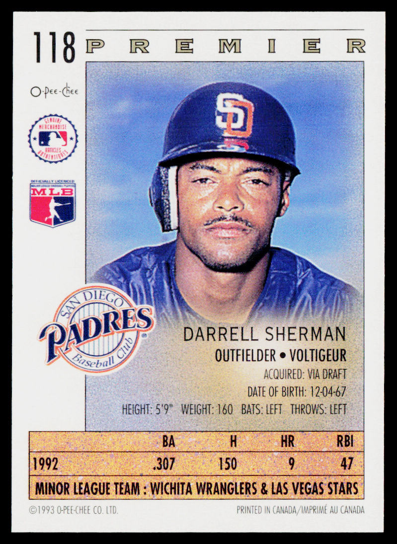 Darrell Sherman 1993 O-Pee-Chee Premier #118 RC San Diego Padres