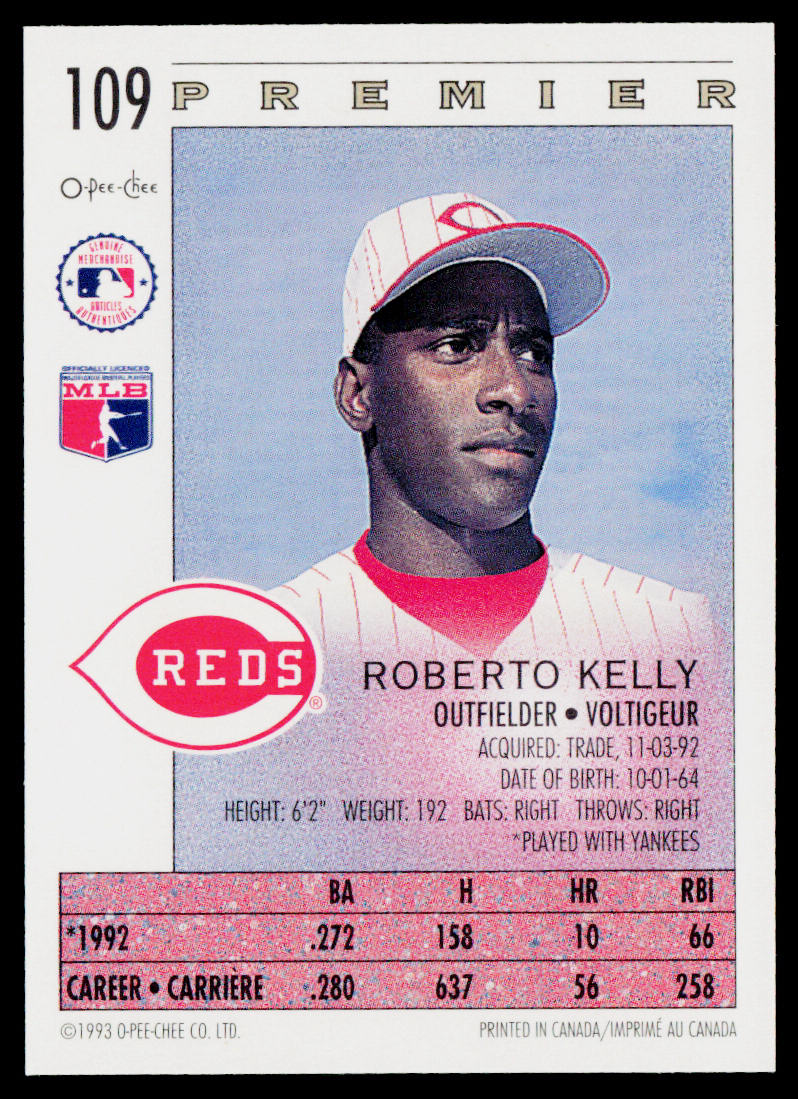 Roberto Kelly 1993 O-Pee-Chee Premier #109 Cincinnati Reds