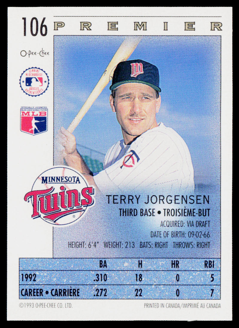 Terry Jorgensen 1993 O-Pee-Chee Premier #106 Minnesota Twins