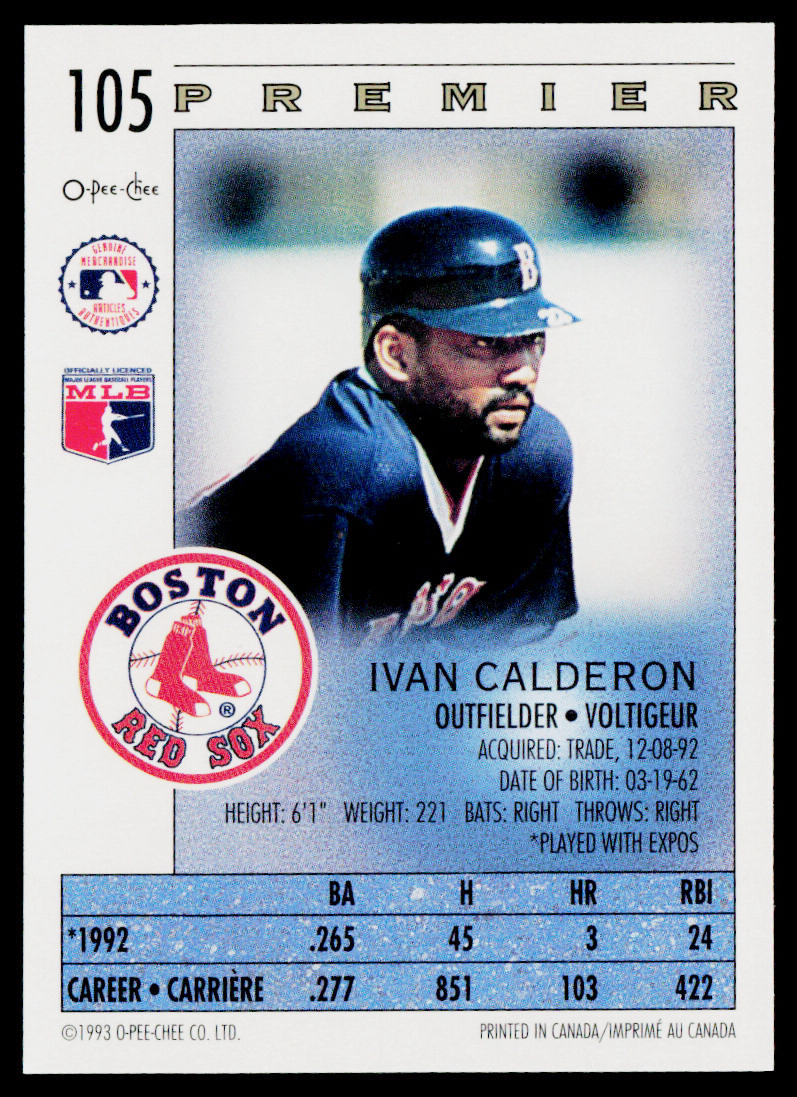 Ivan Calderon 1993 O-Pee-Chee Premier #105 Boston Red Sox