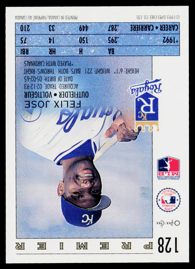 Felix Jose 1993 O-Pee-Chee Premier #128 Kansas City Royals