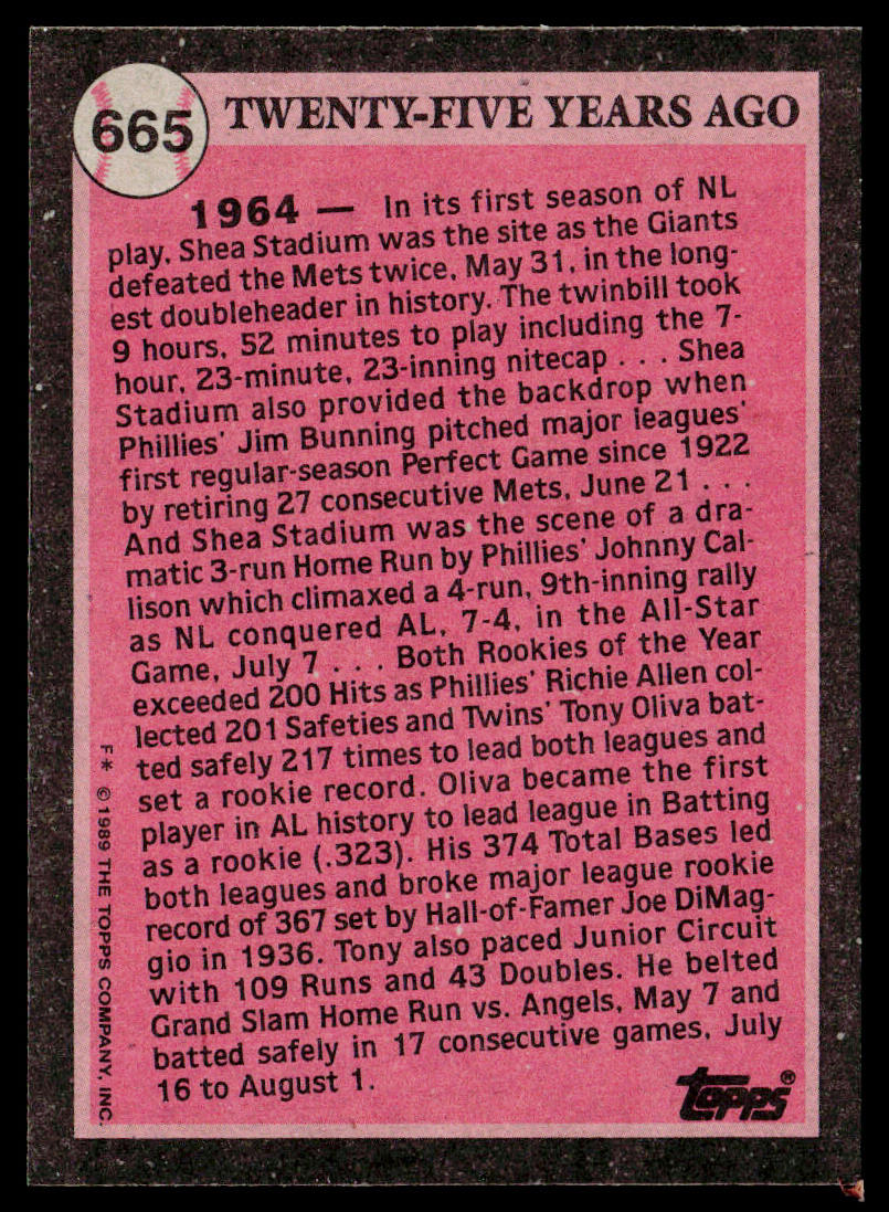 Tony Oliva 1989 Topps #665a ERR Minnesota Twins