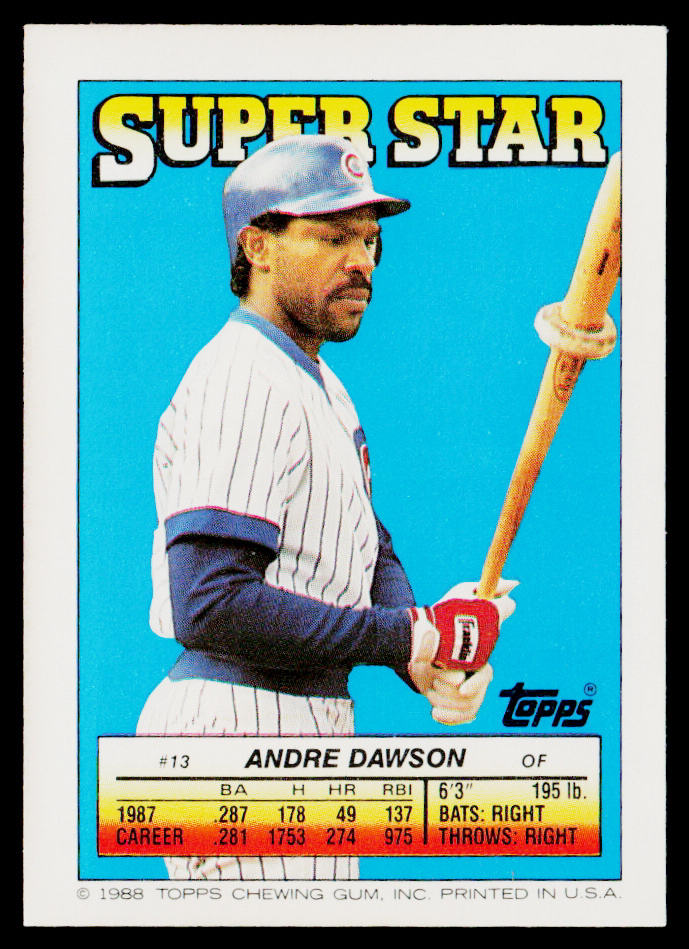 Andre Dawson 1988 Topps Stickers #88 / 288b