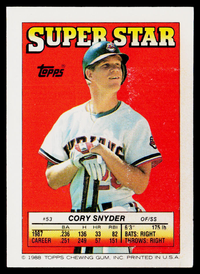 Cory Snyder 1988 Topps Stickers #28 / 171d