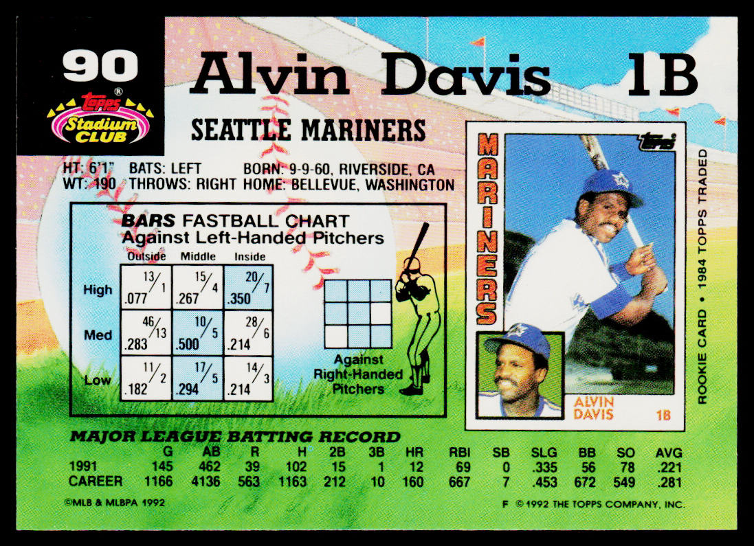 Alvin Davis 1992 Stadium Club #90 Seattle Mariners