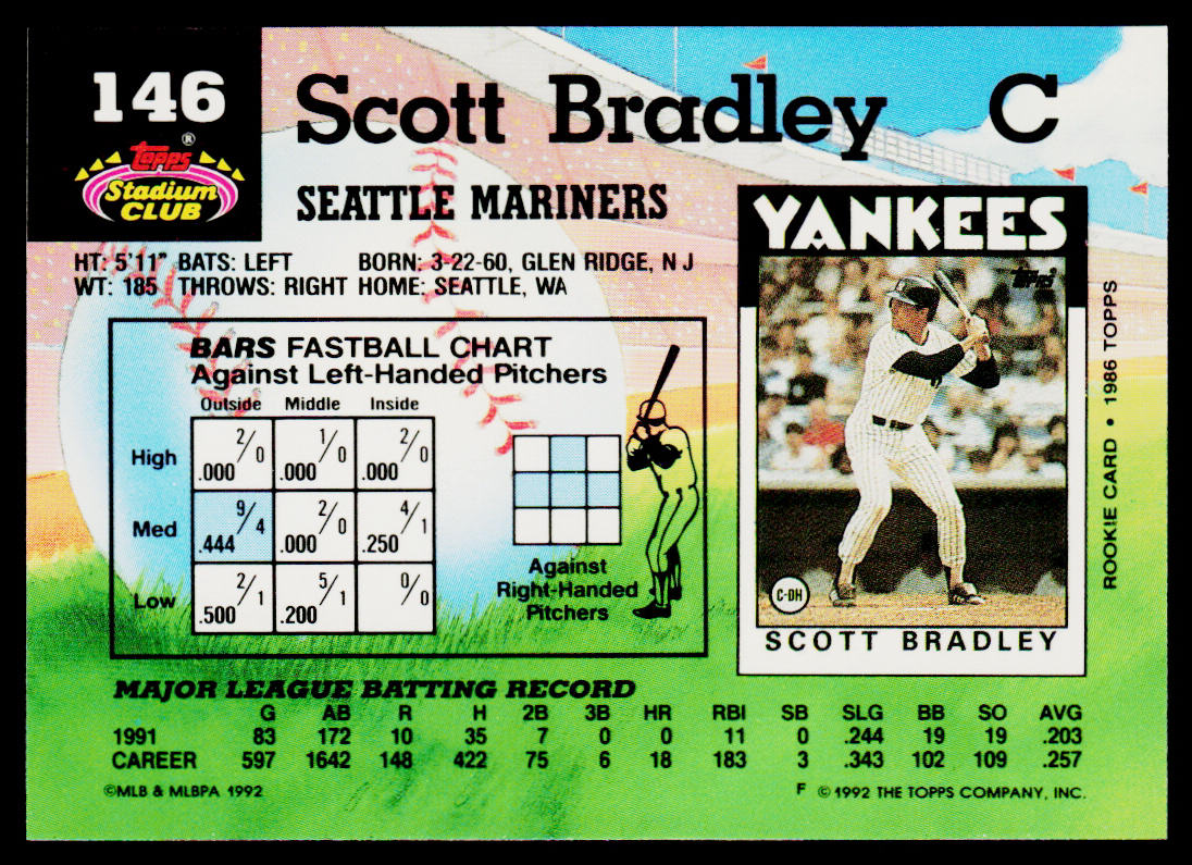 Scott Bradley 1992 Stadium Club #146 Seattle Mariners