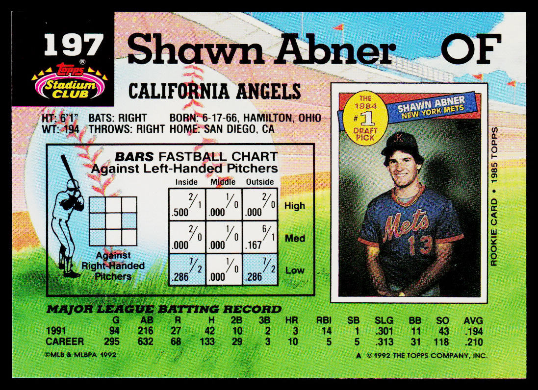 Shawn Abner 1992 Stadium Club #197 California Angels