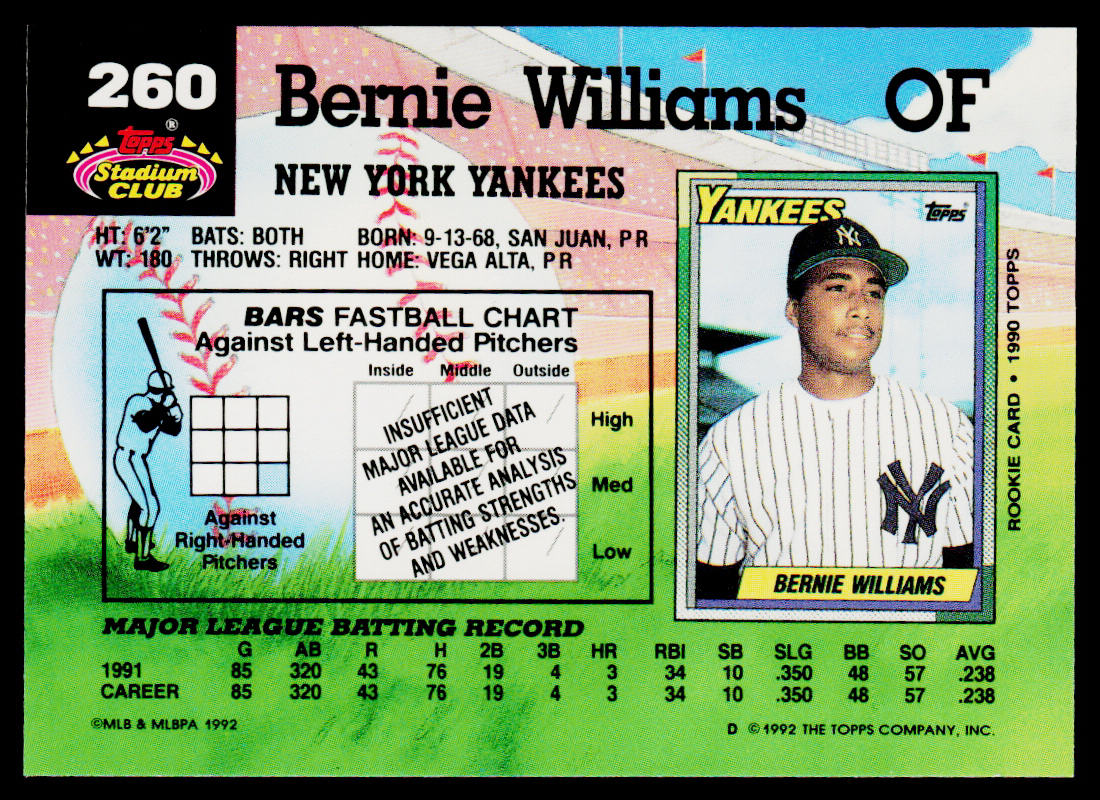 Bernie Williams 1992 Stadium Club #260 New York Yankees