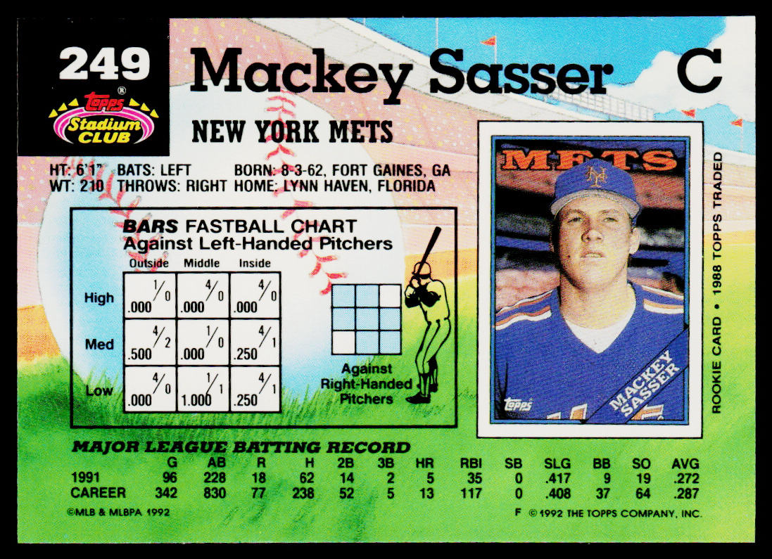 Mackey Sasser 1992 Stadium Club #249b New York Mets