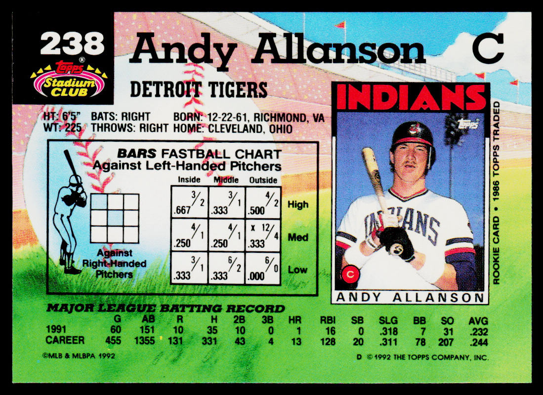 Andy Allanson 1992 Stadium Club #238 Detroit Tigers