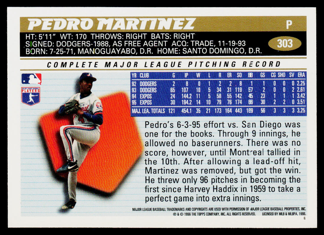 Pedro Martinez 1996 Topps #303 Montreal Expos
