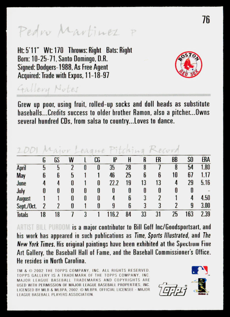 Pedro Martinez 2002 Topps Gallery #76 Boston Red Sox