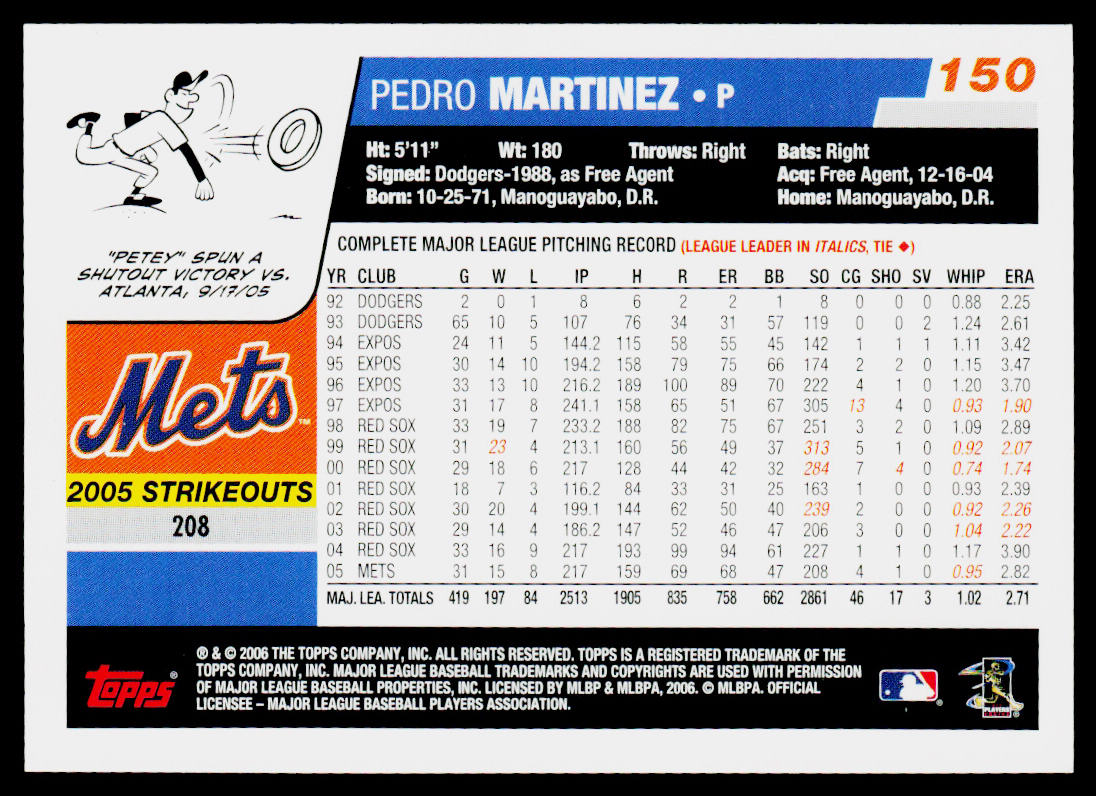 Pedro Martinez 2006 Topps #150 New York Mets