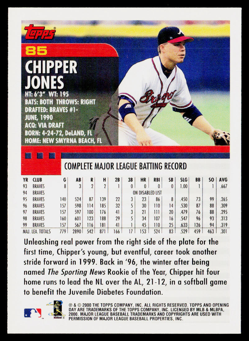 Chipper Jones 2000 Topps Opening Day #85 Atlanta Braves