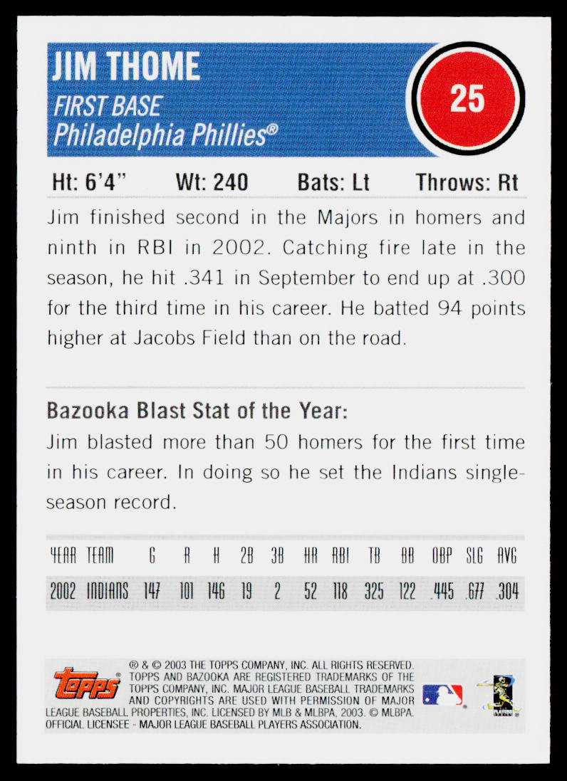 Jim Thome 2003 Bazooka #25 Philadelphia Phillies