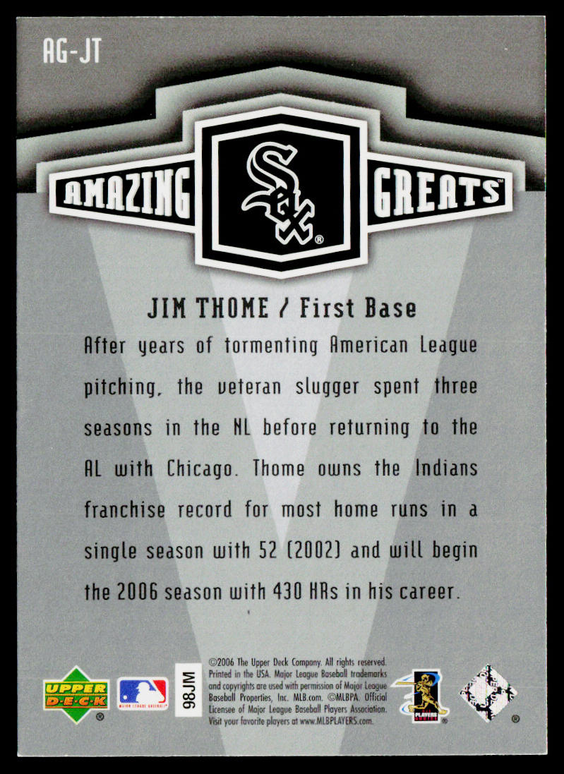 Jim Thome 2006 Upper Deck Amazing Greats #AG-JT Chicago White Sox
