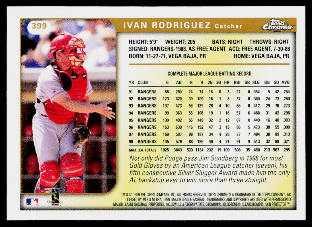 Ivan Rodriguez 1999 Topps Chrome #399 Texas Rangers