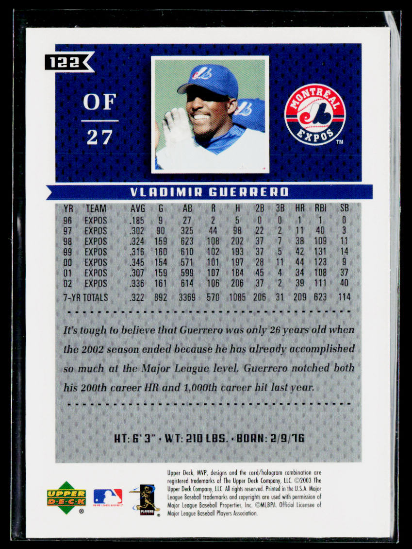 Vladimir Guerrero 2003 Upper Deck MVP #122 Montreal Expos