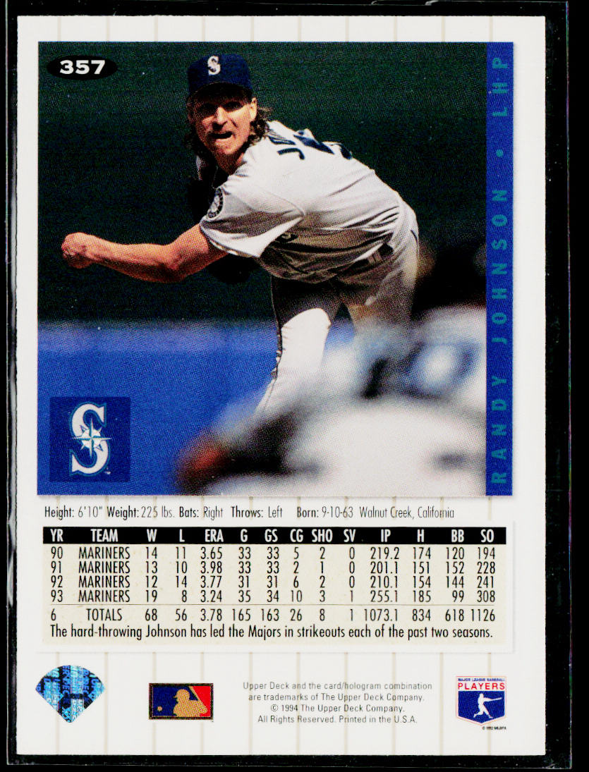 Randy Johnson 1994 Collector's Choice #357 Seattle Mariners
