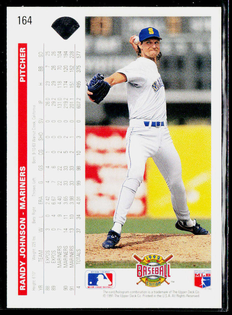 Randy Johnson 1992 Upper Deck Factory Set Gold Hologram #164 Seattle Mariners