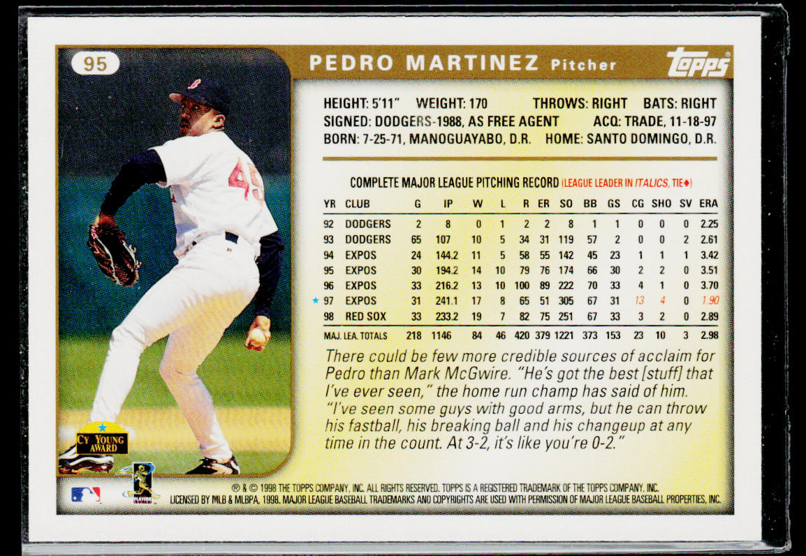 Pedro Martinez 1999 Topps #95 Boston Red Sox