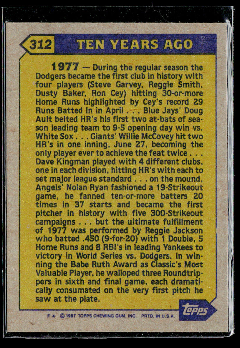 Reggie Jackson 1987 Topps #312 New York Yankees