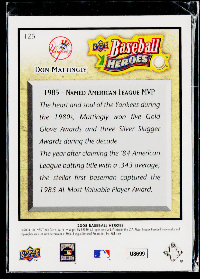 Don Mattingly 2008 Upper Deck Baseball Heroes #125 New York Yankees