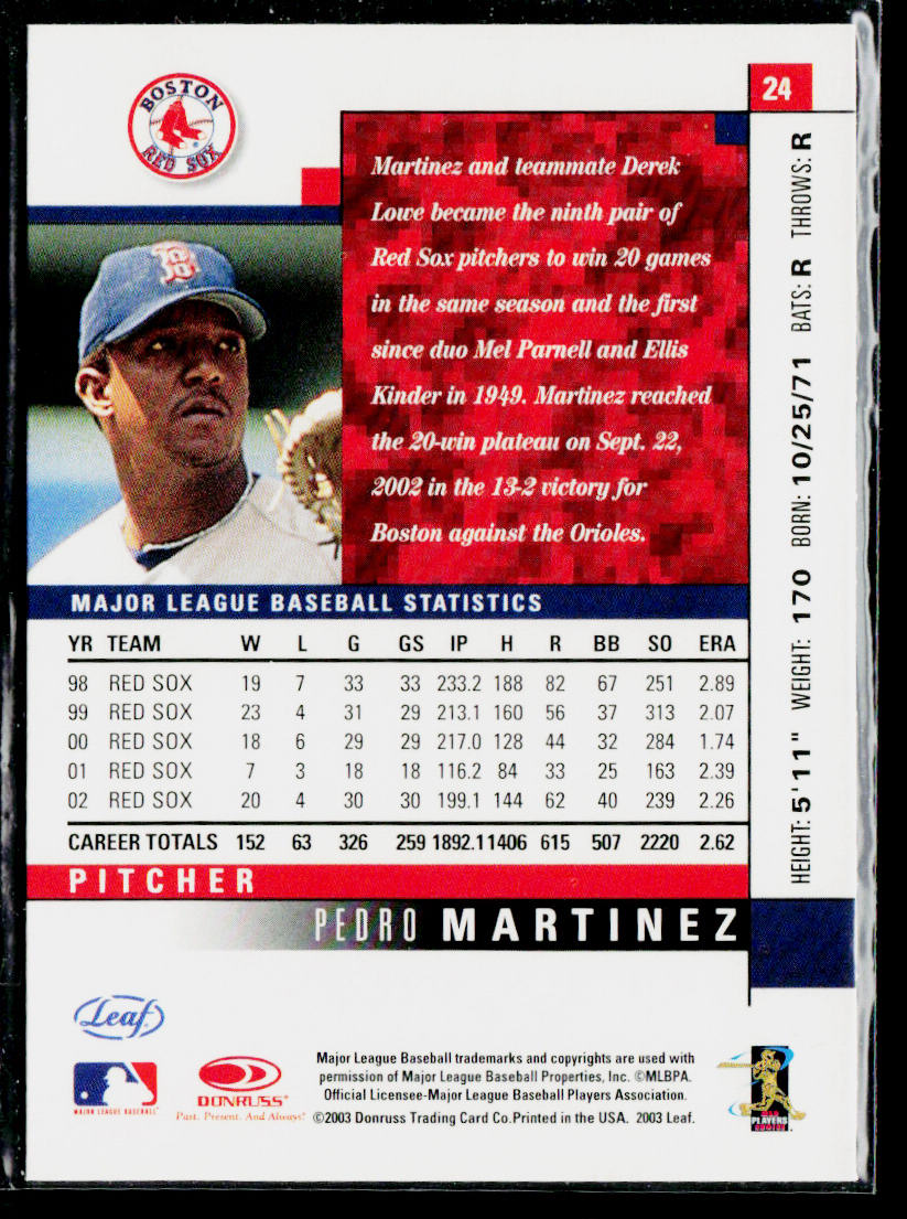Pedro Martinez 2003 Leaf Press Proofs Red #24 Boston Red Sox