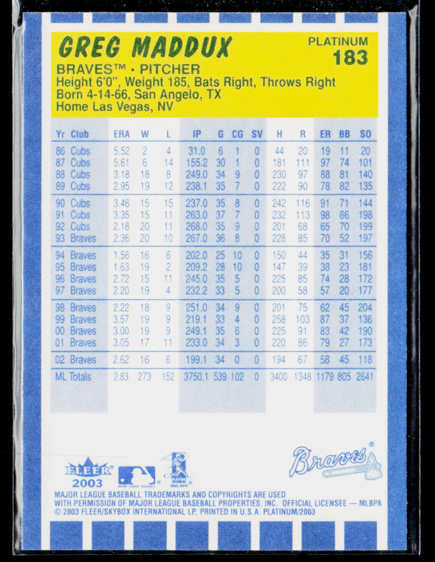 Greg Maddux 2003 Fleer Platinum #183 Atlanta Braves