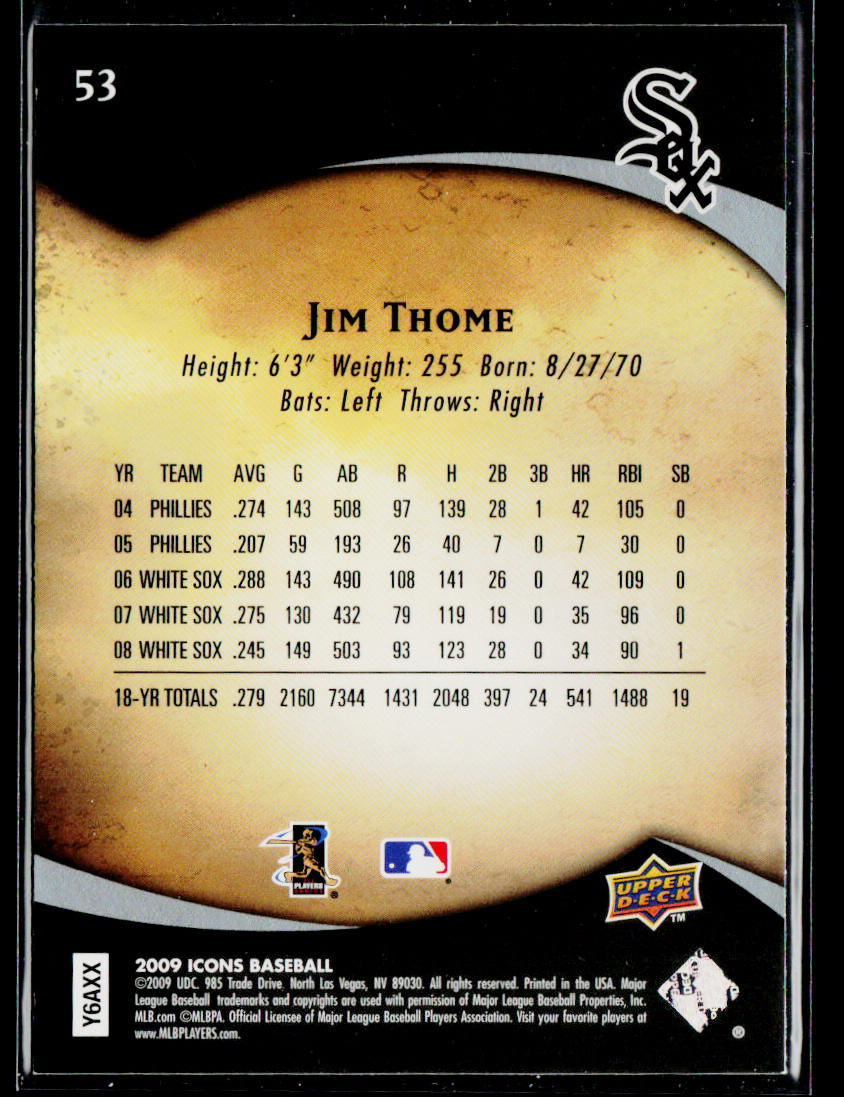 Jim Thome 2009 Upper Deck Icons #53 Chicago White Sox