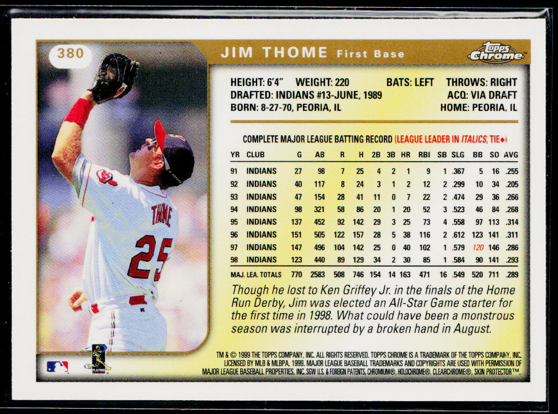 Jim Thome 1999 Topps Chrome #380 Cleveland Indians