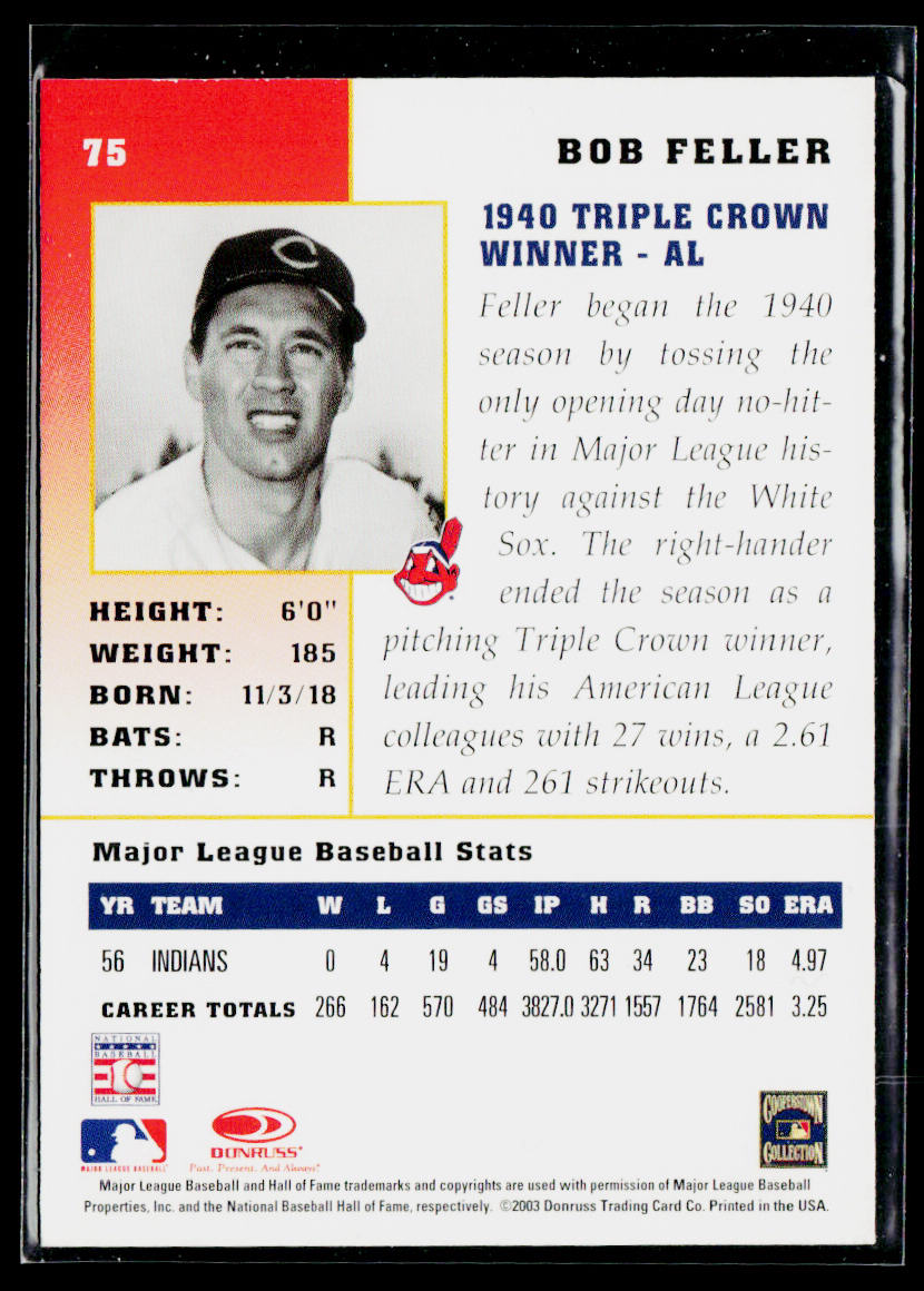 Bob Feller 2003 Donruss Champions #75 Cleveland Indians